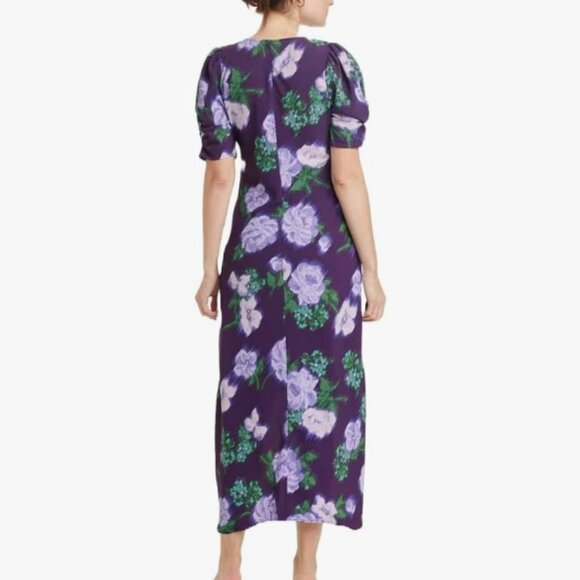 A New Day * Women’s Crepe Short Sleeve Midi Dress * Size L – Purple Floral 💜🌸 - Picture 2 of 6